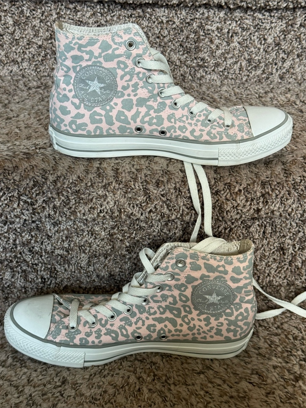 Converse High Top Sneakers in Pink and Gray Leopard Print